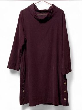 Italian Long Sleeve Cowl Neck Tunic Dress - Deep Plum